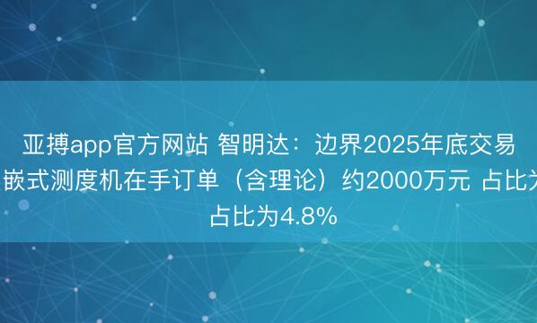 亚搏app官方网站 智明达：边界2025年底交易航天镶嵌式测度机在手订单（含理论）约2000万元 占比为4.8%