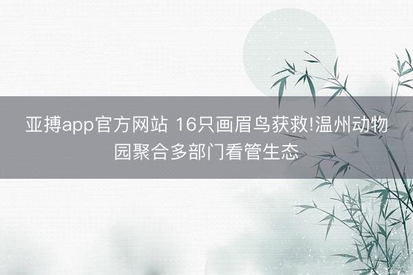 亚搏app官方网站 16只画眉鸟获救!温州动物园聚合多部门看管生态