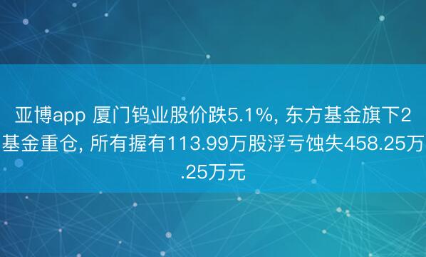 亚博app 厦门钨业股价跌5.1%， 东方基金旗下2只基金重仓， 所有握有113.99万股浮亏蚀失458.25万元