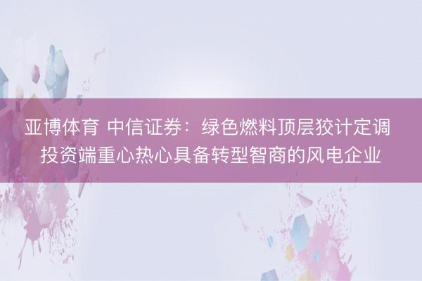 亚博体育 中信证券：绿色燃料顶层狡计定调 投资端重心热心具备转型智商的风电企业