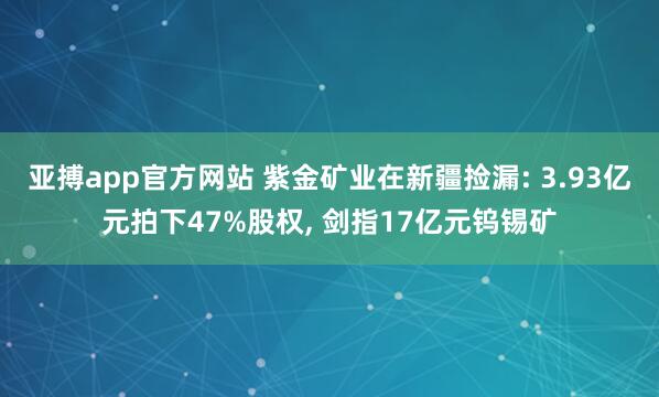 亚搏app官方网站 紫金矿业在新疆捡漏: 3.93亿元拍下47%股权, 剑指17亿元钨锡矿