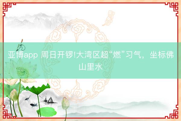 亚博app 周日开锣!大湾区超“燃”习气，坐标佛山里水