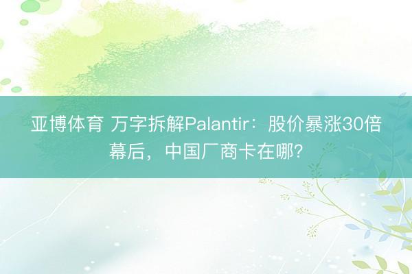 亚博体育 万字拆解Palantir：股价暴涨30倍幕后，中国厂商卡在哪？