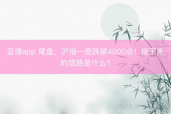 亚博app 尾盘，沪指一度跌破4000点！接下来的想路是什么？
