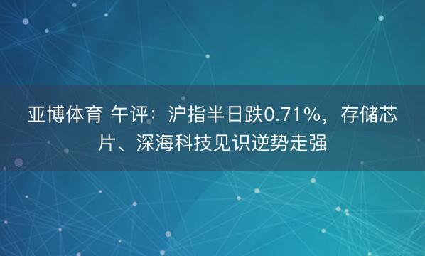 亚博体育 午评:沪指半日跌0.71%,存储芯片、深海科技见识逆势走强