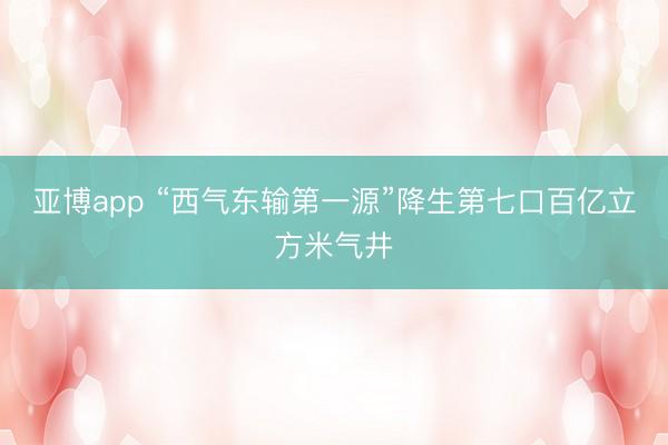亚博app “西气东输第一源”降生第七口百亿立方米气井