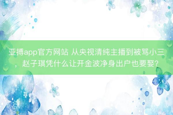 亚搏app官方网站 从央视清纯主播到被骂小三,赵子琪凭什么让开金波净身出户也要娶?