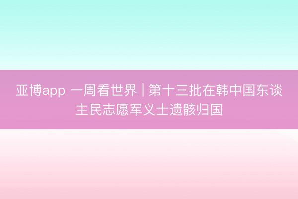 亚博app 一周看世界 | 第十三批在韩中国东谈主民志愿军义士遗骸归国