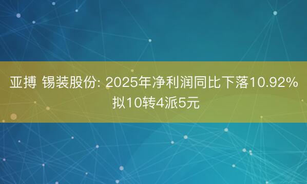 亚搏 锡装股份: 2025年净利润同比下落10.92% 拟10转4派5元