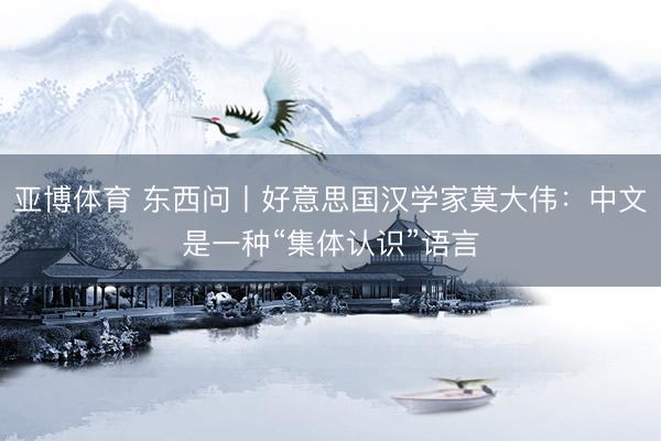 亚博体育 东西问丨好意思国汉学家莫大伟：中文是一种“集体认识”语言